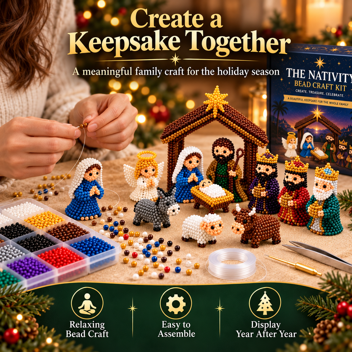 ✝️3D Beaded Nativity Collection DIY Kit – Handmade Christmas Faith Craft Set (8-Piece Set)