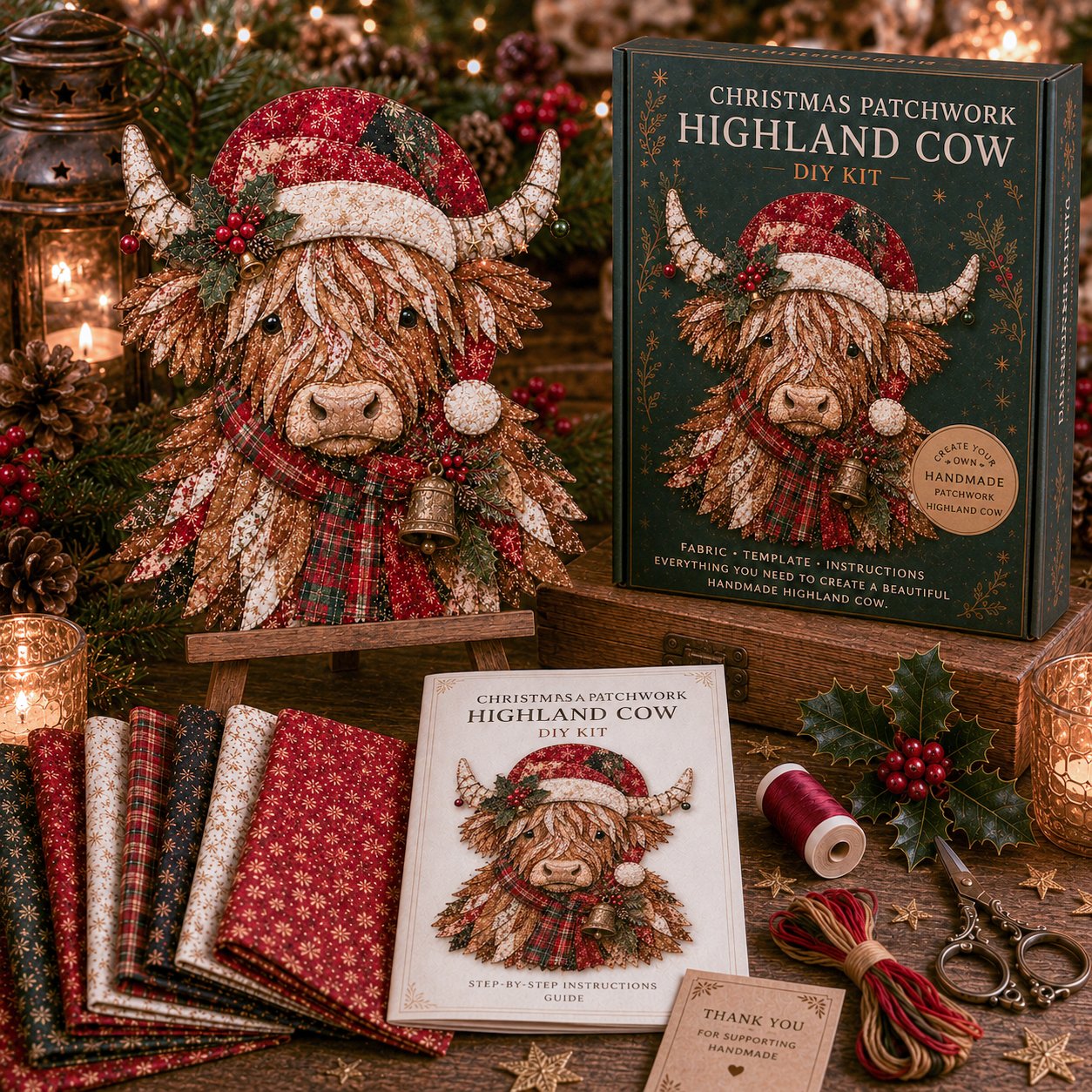 🔥🎅🎄 Christmas Patchwork Fabric DIY Decor Kit – Beautiful Handmade Décor, No Experience Needed