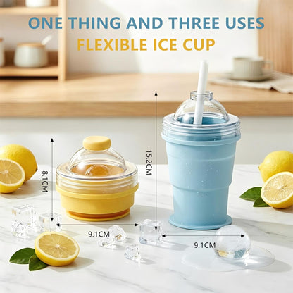 🧊2-in-1 Collapsible Silicone Cup Ice Ball Maker Portable Foldable Whiskey Ice Mold