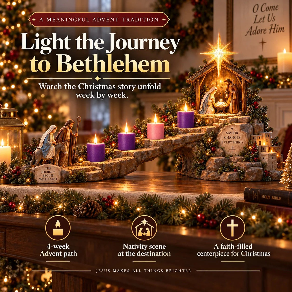 Free Shipping——✝️ Journey to Bethlehem – 4-Week Illuminated Advent Nativity Trail