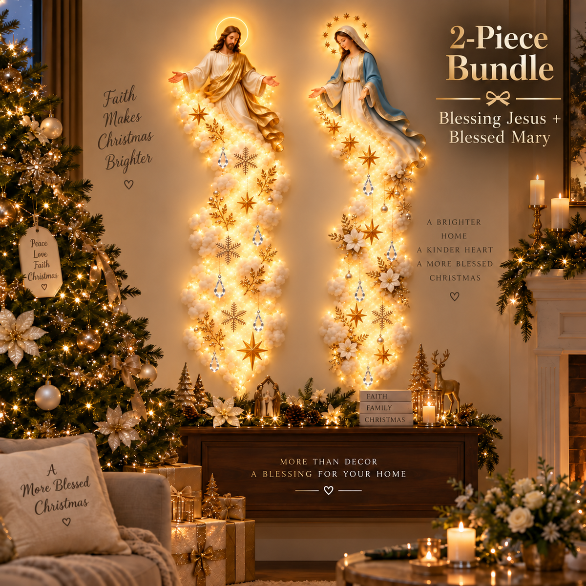 ✨ Heavenly Christmas Blessing Wall Lights | Jesus & Mary Among the Glowing Clouds 🙏🎄
