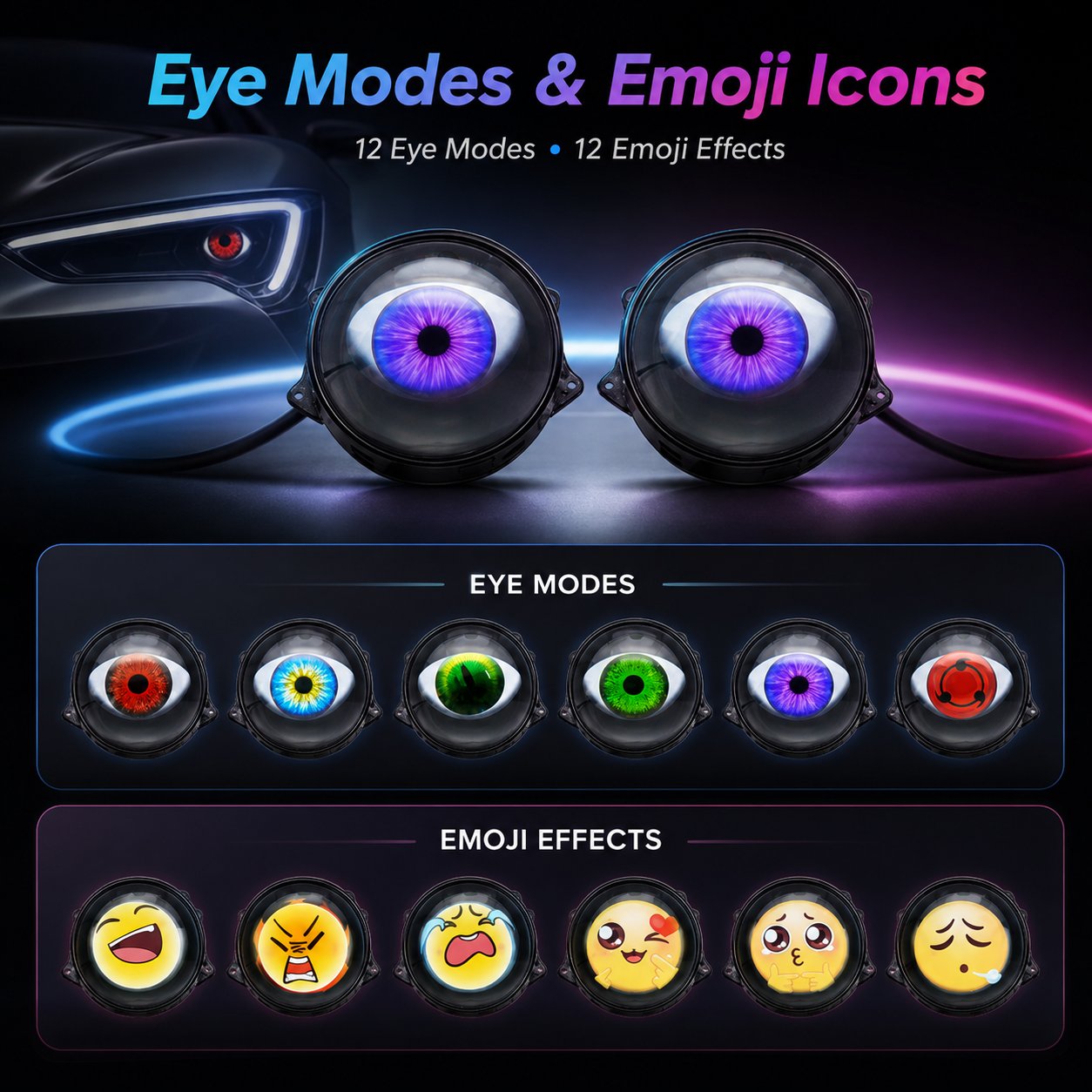👁️ Limited-Time 50% OFF – Dynamic Evil Eye LED Car Lights with App & Remote Control