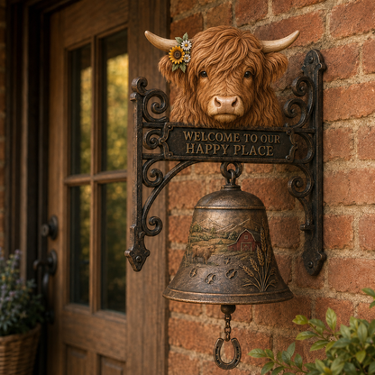 🎅 2026 Christmas Gift 50% Off🐂 Highland Cow Welcome Bell – Rustic Farmhouse Door Décor🔔
