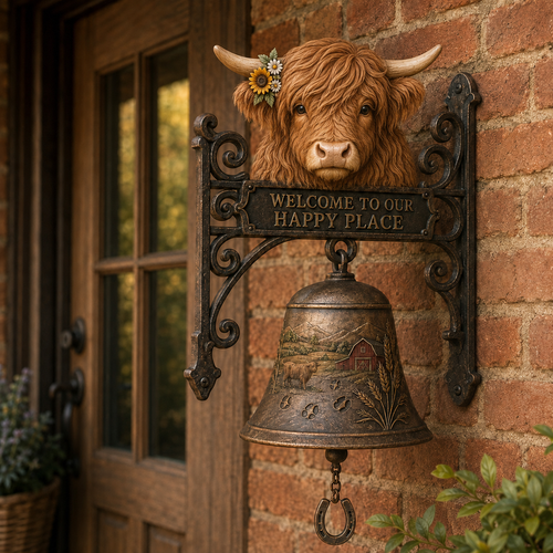 🎅 2026 Christmas Gift 50% Off🐂 Highland Cow Welcome Bell – Rustic Farmhouse Door Décor🔔