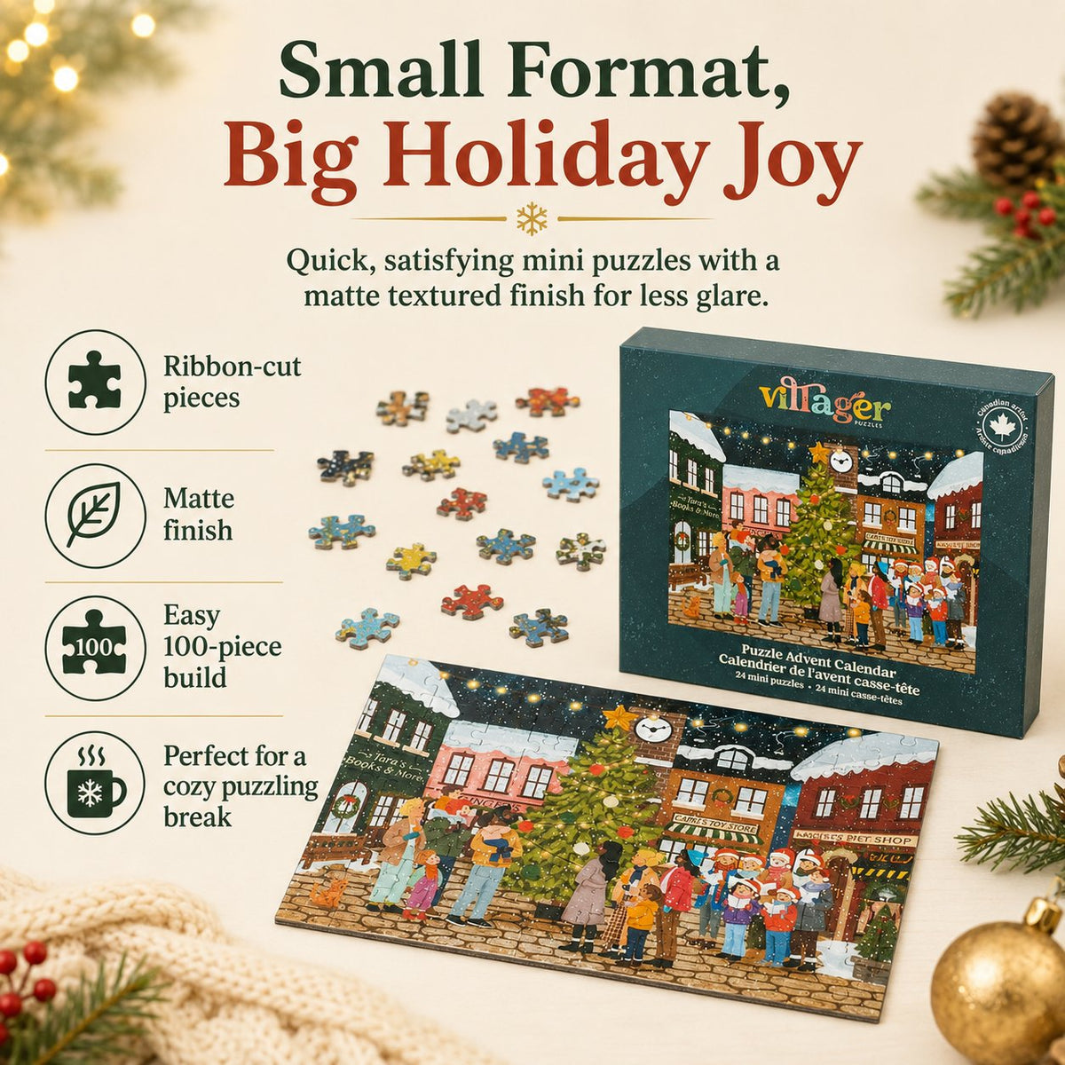 🧩 24 Days of Cozy Christmas Puzzles – 24 Artist-Designed Mini Jigsaws 🎄✨