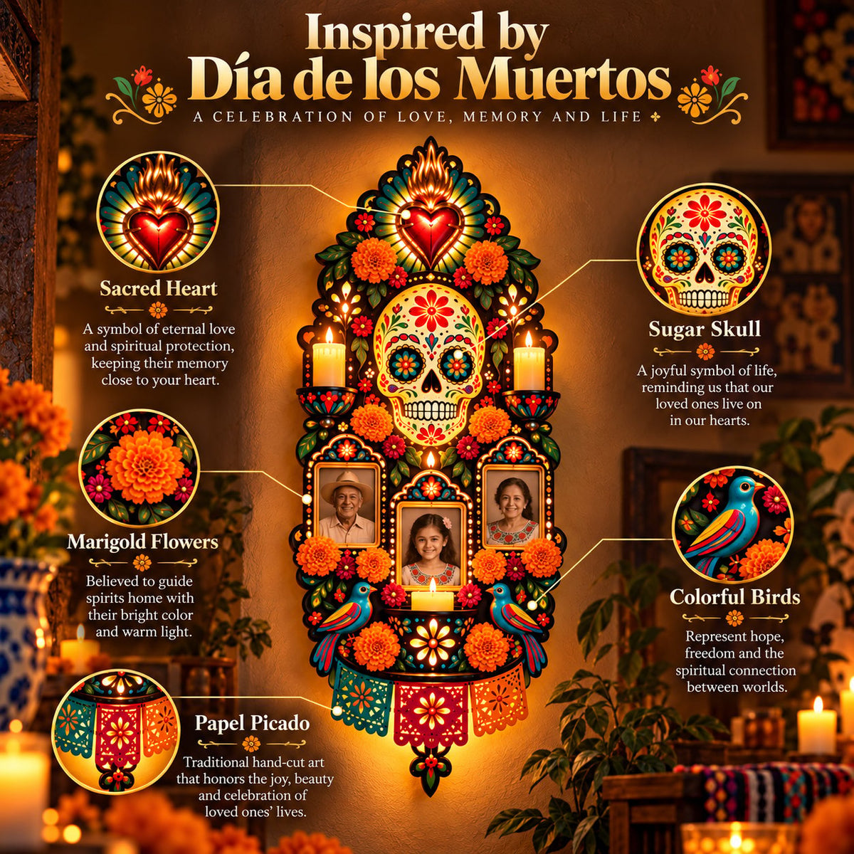 🕯️💀 Día de los Muertos Memorial Wall Light – Forever in Our Hearts, Always in the Glow ❤️