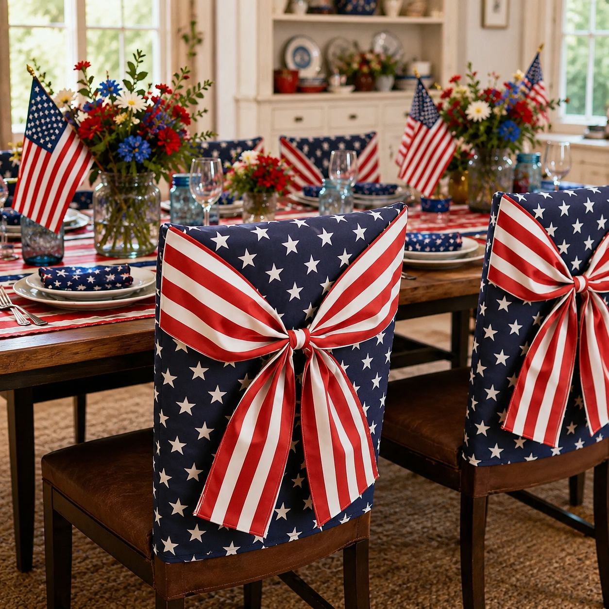 🎆 American Flag Chair Covers with Patriotic Bow for Independence Day Decor