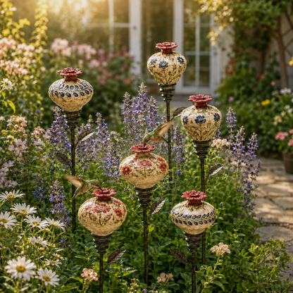 🌺Vintage Ceramic Hummingbird Feeder – Decorative Flower Garden Stake