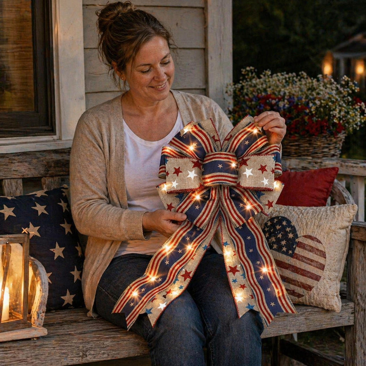 🔥 Buy 1 Get 1 Free🇺🇸 Patriotic Burlap Bow Rustic American Flag Wreath Decor
