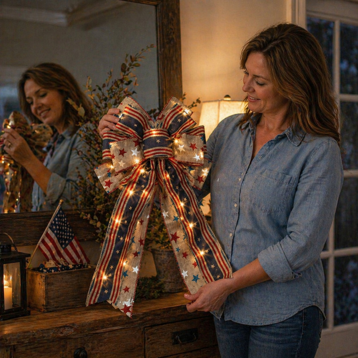 🔥 Buy 1 Get 1 Free🇺🇸 Patriotic Burlap Bow Rustic American Flag Wreath Decor