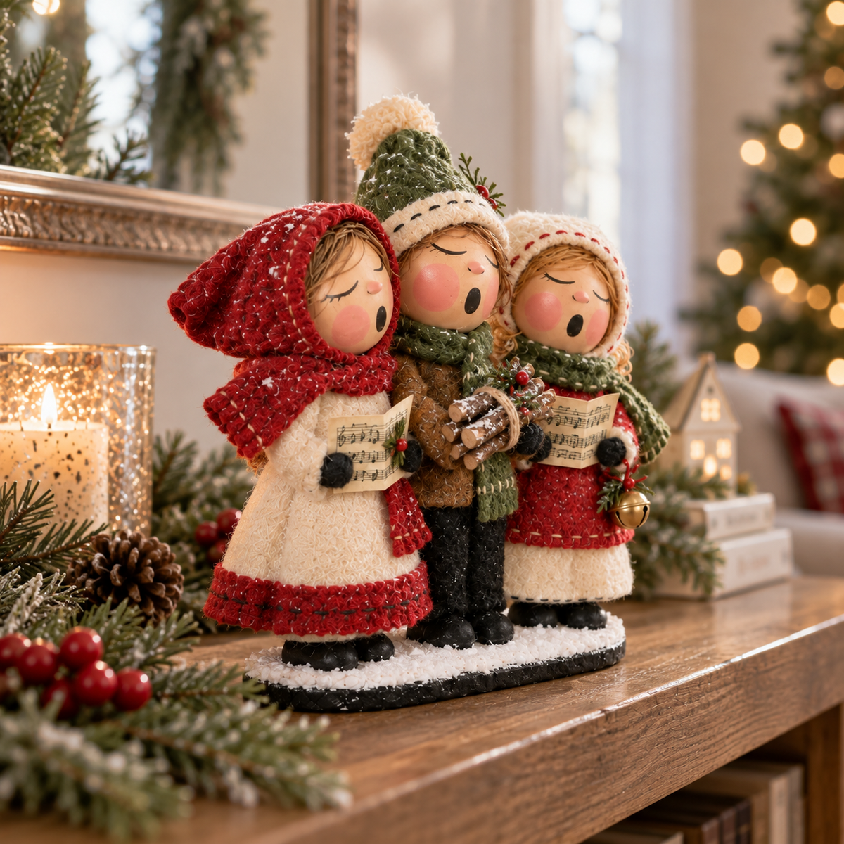 🎶🎄 Christmas Caroling Trio – Vintage Farmhouse Tabletop Decor