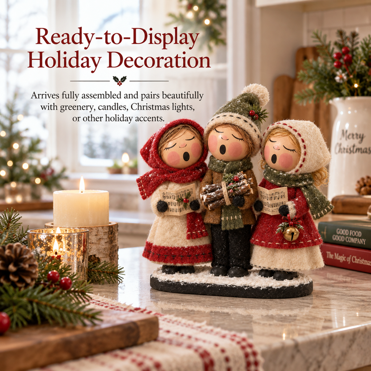 🎶🎄 Christmas Caroling Trio – Vintage Farmhouse Tabletop Decor