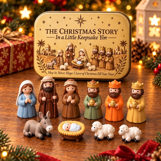 ✝️✨ Mini Nativity Keepsake Tin – Pocket-Sized Christmas Scene Set
