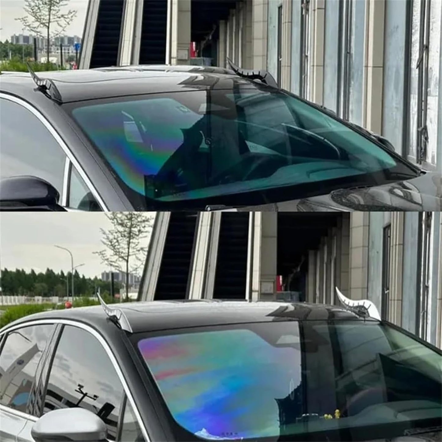 Car Roof Dragon Horn Modification, Universal Auto Roof Decoration, High-Strength All-Weather Waterproof 3D Bull Horns Stickers, for SUV, Sedan, Hatchback - Find Your Car In Parking Lot