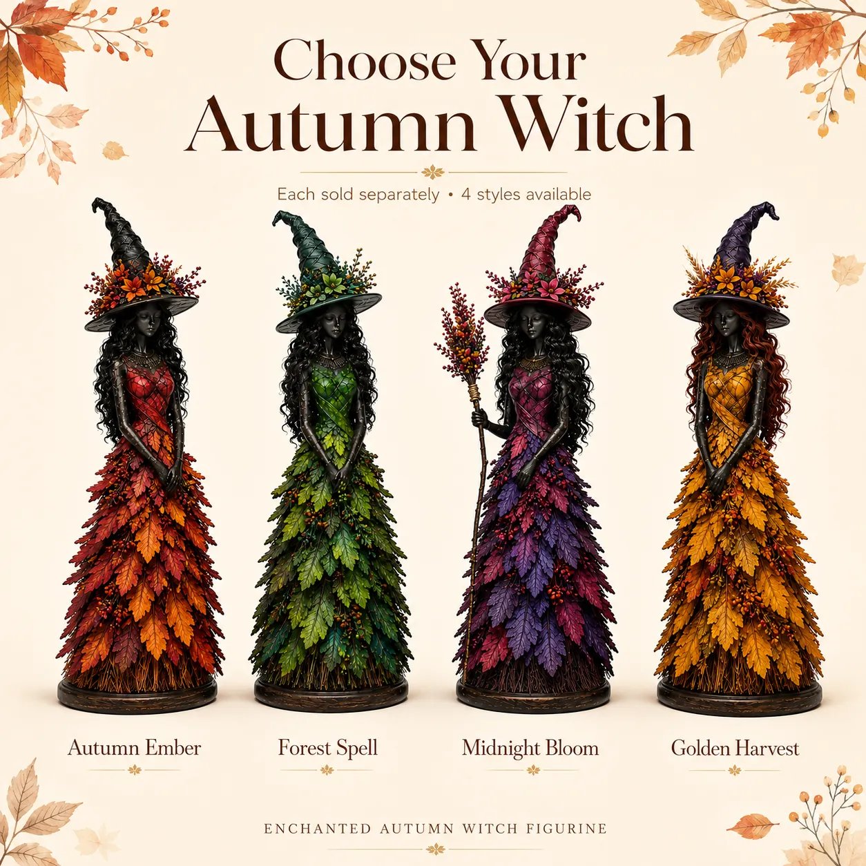 🍂🍁 Mystical Autumn Witch Statue for Fall & Halloween Decor