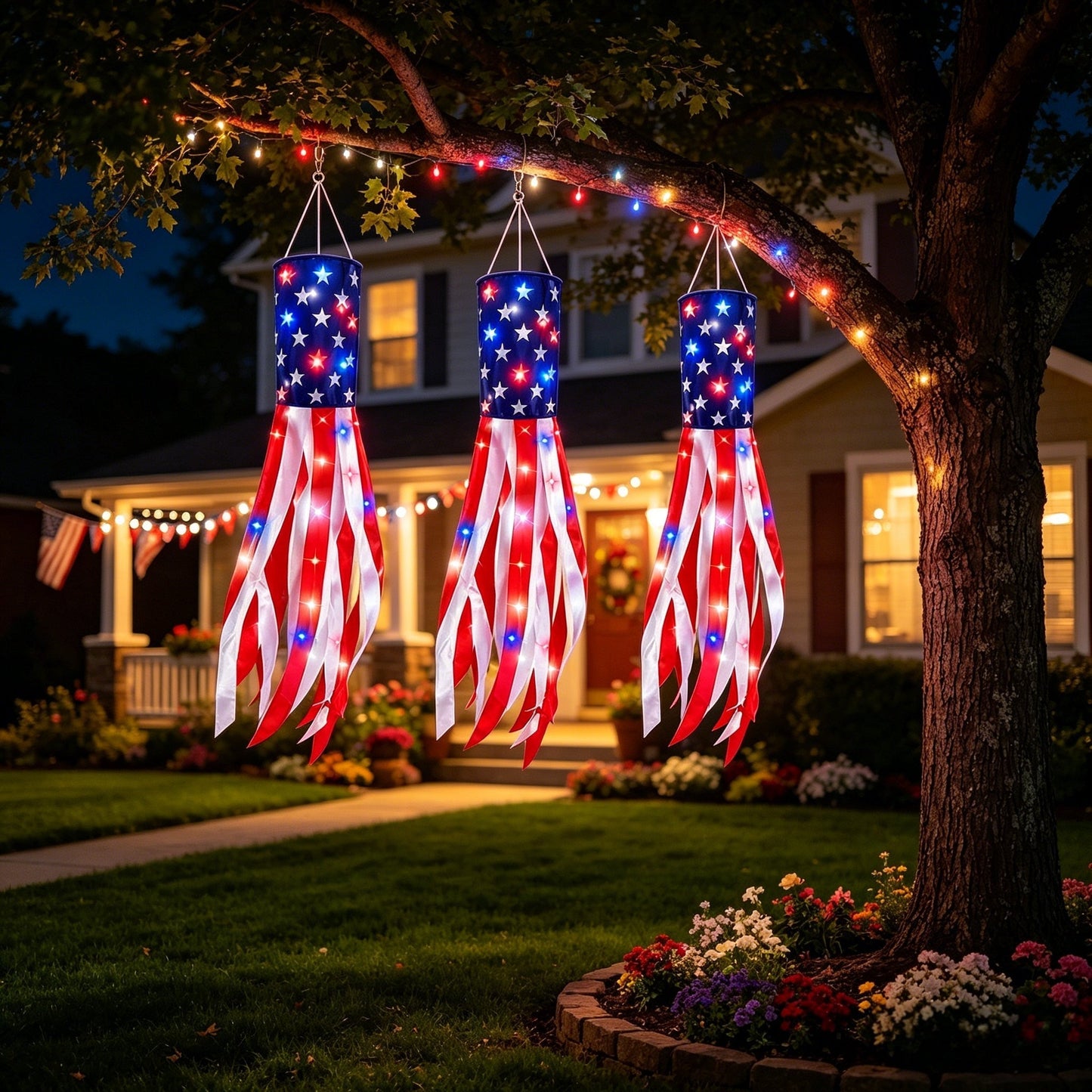 🔥2 Packs 50" Patriotic LED Windsocks American Flag Decor with Lights