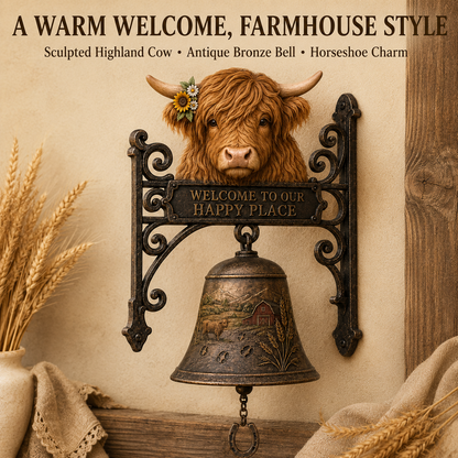 🎅 2026 Christmas Gift 50% Off🐂 Highland Cow Welcome Bell – Rustic Farmhouse Door Décor🔔