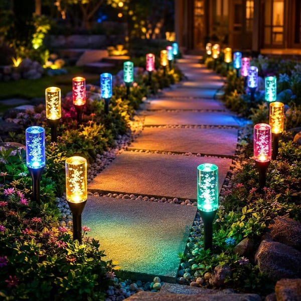 ✨💙 Solar Bubble Path Lights – 20-Light Blue Glow Border with 8 Modes