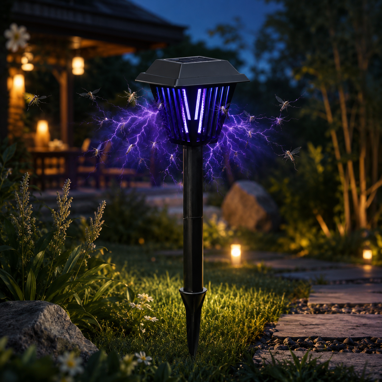 Outdoor Solar LED Mosquito Killer Garden Lamp - Best Stinger for Mosquitoes/Moths/Flies