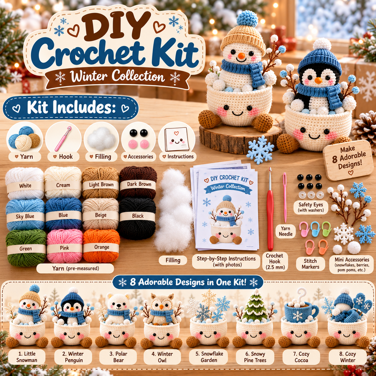 ❄️ Winter Cozy Crochet DIY Kit – Make Your Own Adorable Winter Friend