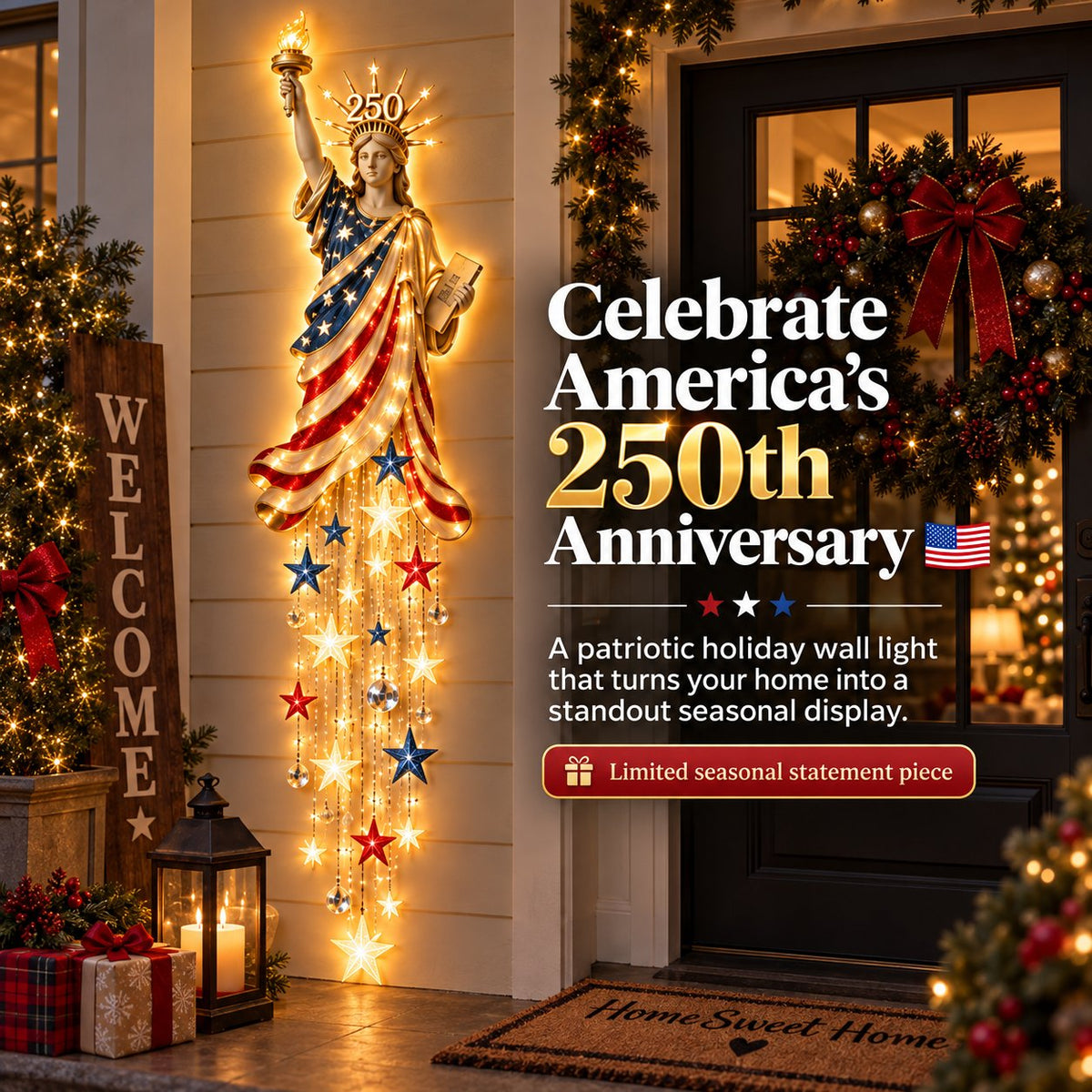 🇺🇸🗽 Liberty 250 Starfall™ | Glowing Patriotic Anniversary Wall Decor ✨
