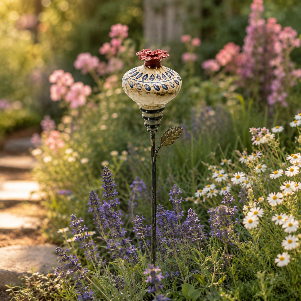 🌺Vintage Ceramic Hummingbird Feeder – Decorative Flower Garden Stake