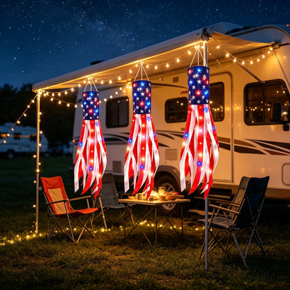 🔥2 Packs 50" Patriotic LED Windsocks American Flag Decor with Lights