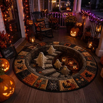 🕸️ Every Step Leads Somewhere Spooky –Haunted Stairway 3D Illusion Round Area Rug👻