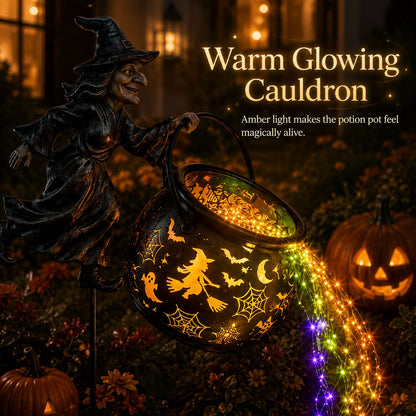 🧙🎃 Halloween Flying Witch Cauldron Garden Stake Light