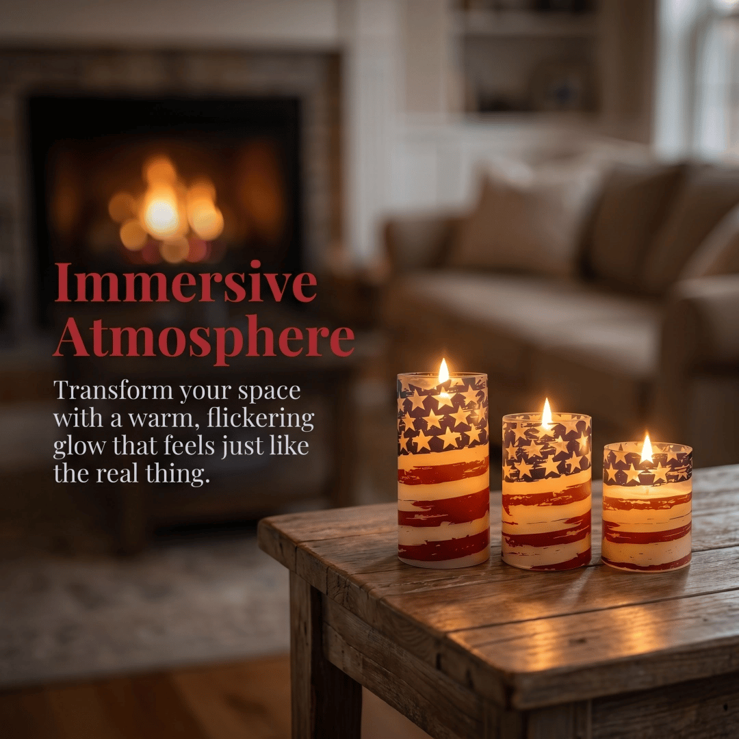 Patriotic LED Flameless Candles 3 Pack with Remote Timer 4th of July