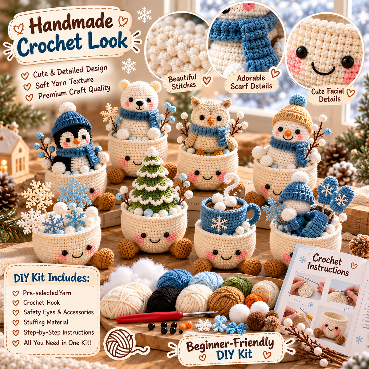❄️ Winter Cozy Crochet DIY Kit – Make Your Own Adorable Winter Friend
