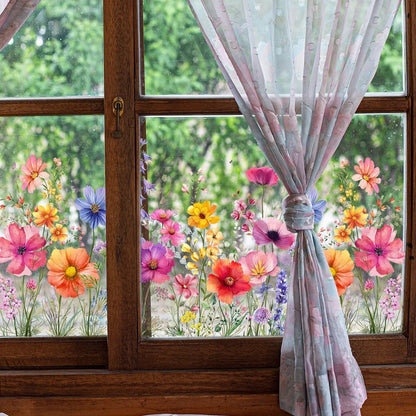 💐🖼️Colorful Floral Bouquet Window Cling - Double-Sided Printed Static Sticker for Home Decor