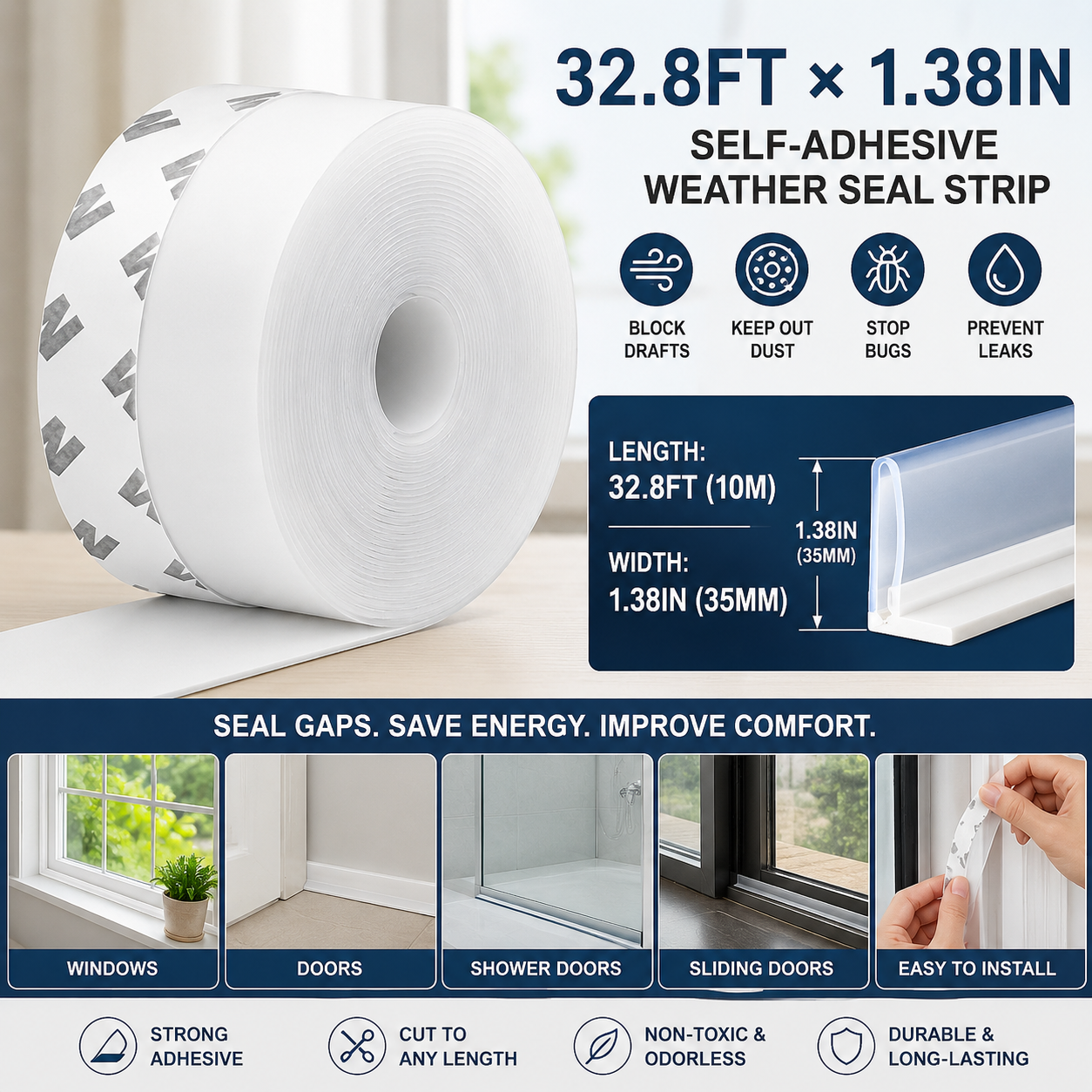 🏠🐜 Self-Adhesive Bug Blocking Door Seal Strip – Keep Insects, Dust & Drafts Out