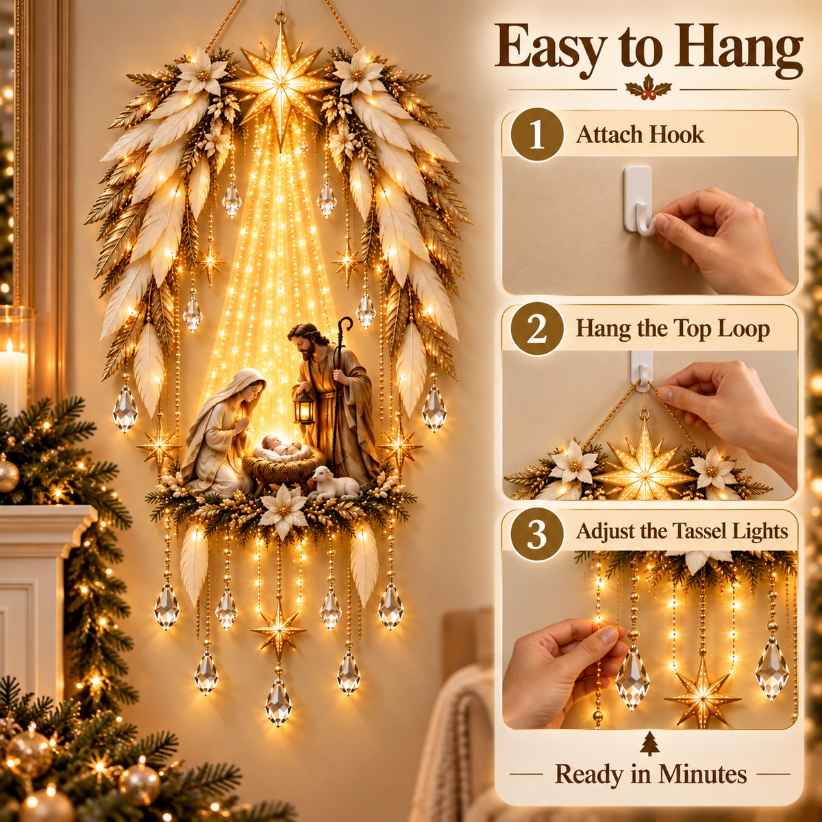 ✨ Held Beneath His Wings | Nativity Christmas Wall Light
