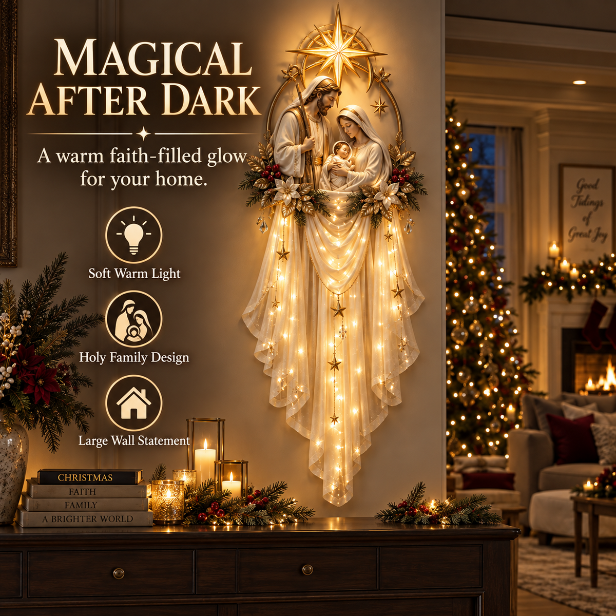 🎁 49% OFF TODAY | ✨ Holy Family Beneath the Bethlehem Star Lighted Wall Decor 🙏🎄