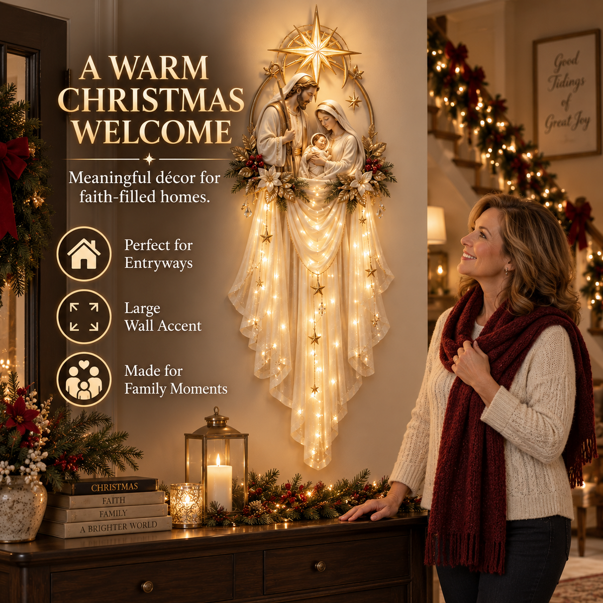 🎁 49% OFF TODAY | ✨ Holy Family Beneath the Bethlehem Star Lighted Wall Decor 🙏🎄
