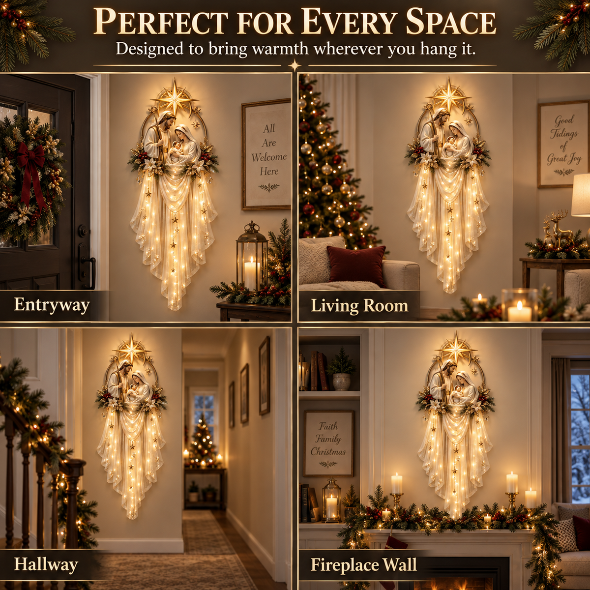 🎁 49% OFF TODAY | ✨ Holy Family Beneath the Bethlehem Star Lighted Wall Decor 🙏🎄