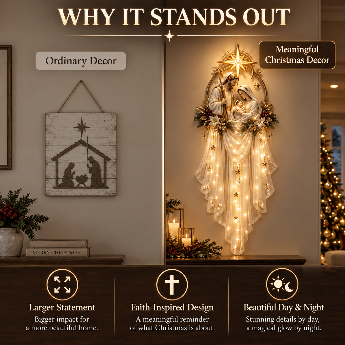 🎁 49% OFF TODAY | ✨ Holy Family Beneath the Bethlehem Star Lighted Wall Decor 🙏🎄