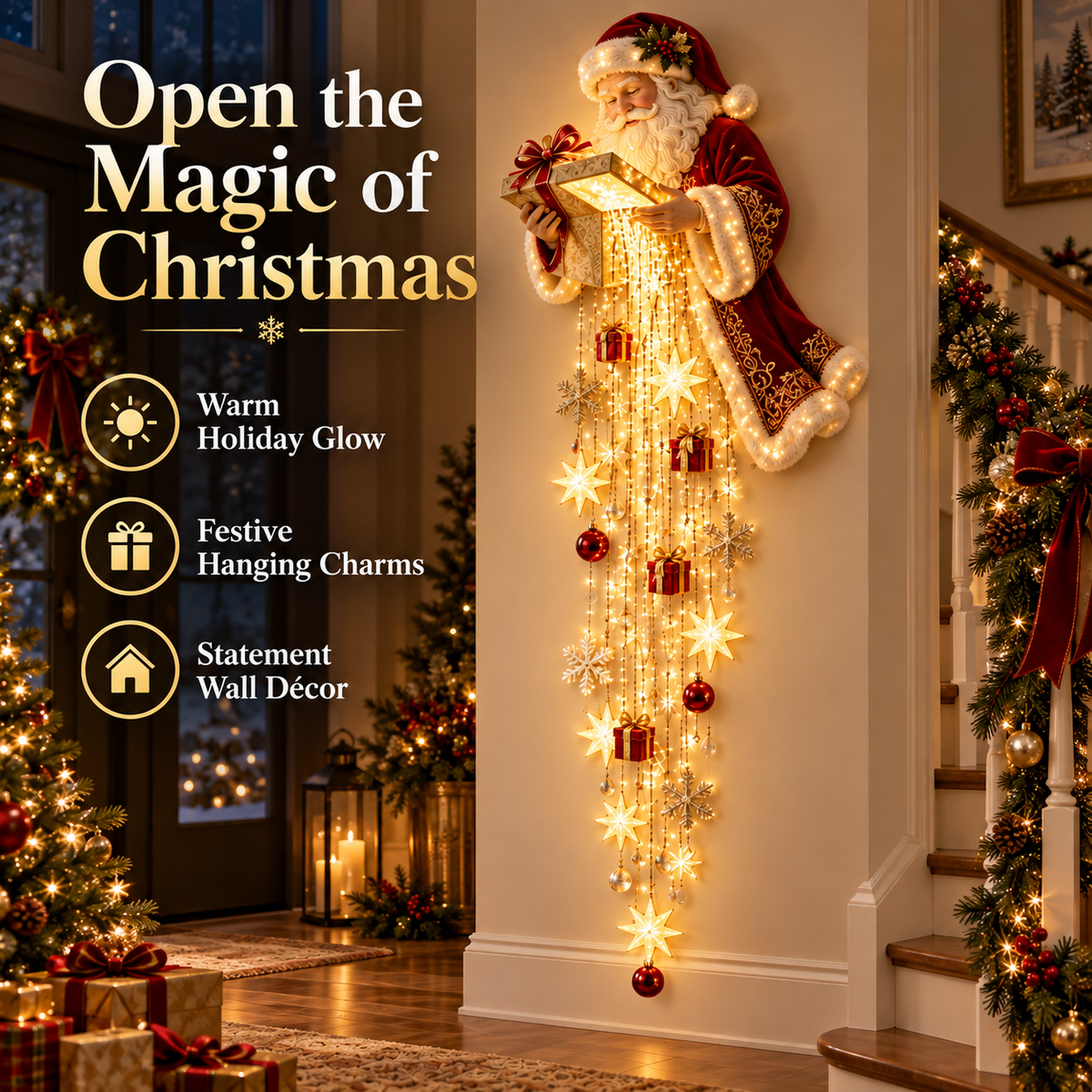 🎅✨ Santa’s Giftfall Magic™ | Lighted Christmas Cascade Wall Decor