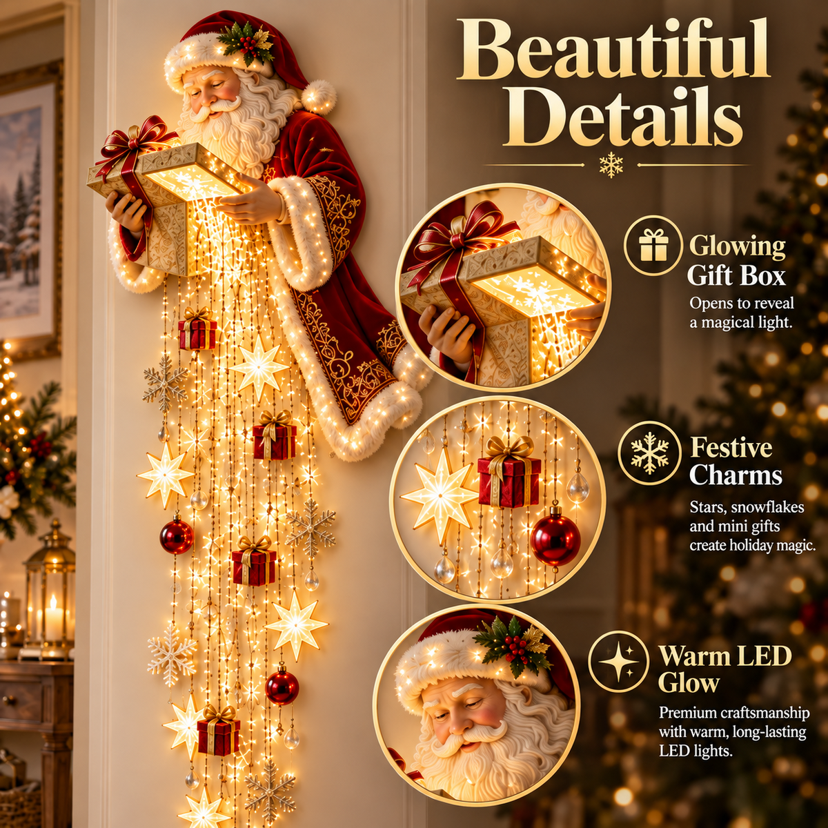 🎅✨ Santa’s Giftfall Magic™ | Lighted Christmas Cascade Wall Decor