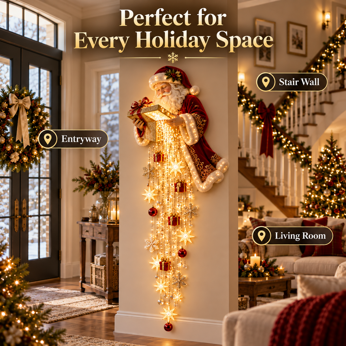 🎅✨ Santa’s Giftfall Magic™ | Lighted Christmas Cascade Wall Decor