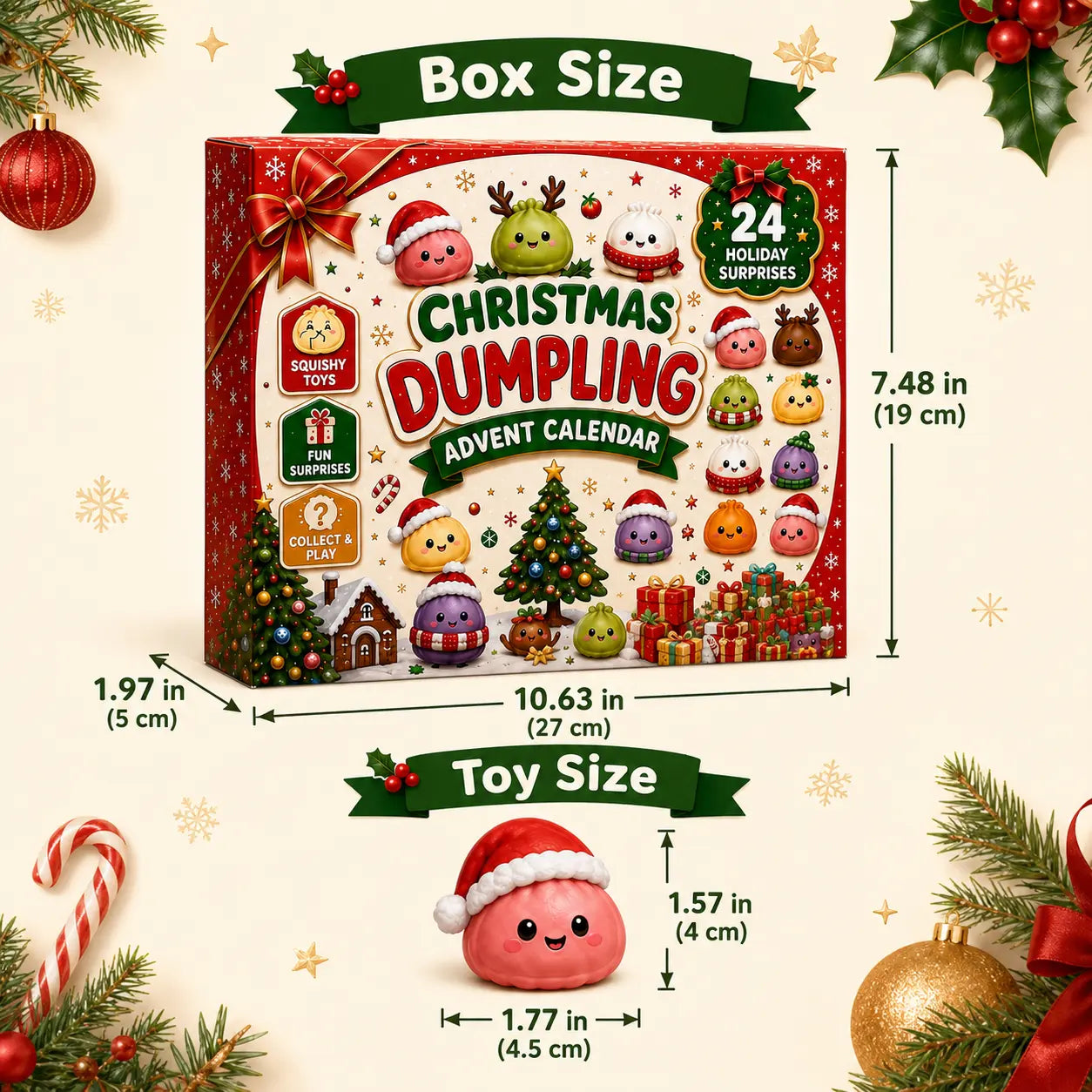 🎅🥟 24-Day Christmas Dumpling Squishy Advent Calendar – 24 Cute Surprises to Collect & Squeeze
