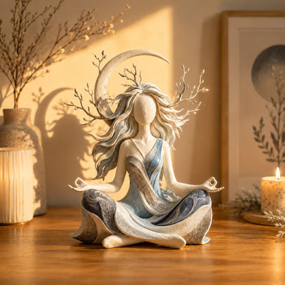 🧘Crescent Moon Serenity Sculpture – Hand-Painted Nature Figurine For Peaceful Spaces
