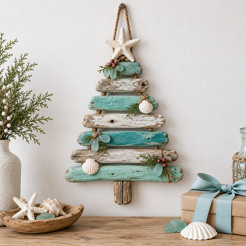 🌊🎄 Christmas by the Shore – Starfish & Sea Glass Holiday Wall Tree ✨