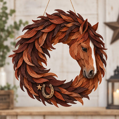 🐴🤎 Flowing Mane Horse Wreath – Rustic Western Equestrian Door Decor