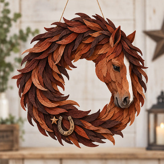 🐴🤎 Flowing Mane Horse Wreath – Rustic Western Equestrian Door Decor