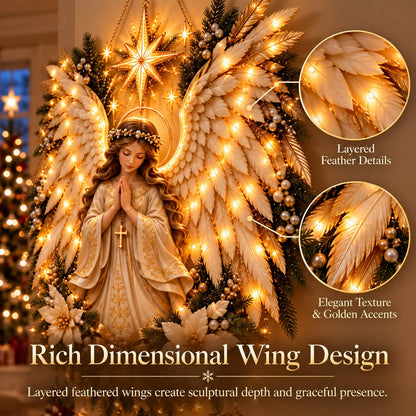 ✨👼 Illuminated Praying Angel Christmas Wreath – A Heavenly Holiday Welcome 🎄🙏