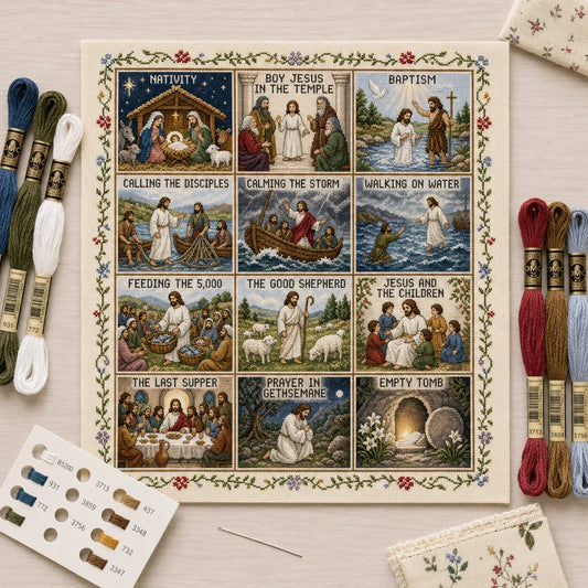 ⏳ Last Day 49% OFF ✝️ Life of Jesus Cross Stitch Kit | 6 Biblical Stories 💕