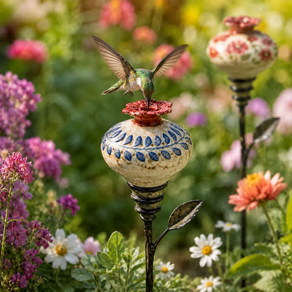 🌺Vintage Ceramic Hummingbird Feeder – Decorative Flower Garden Stake