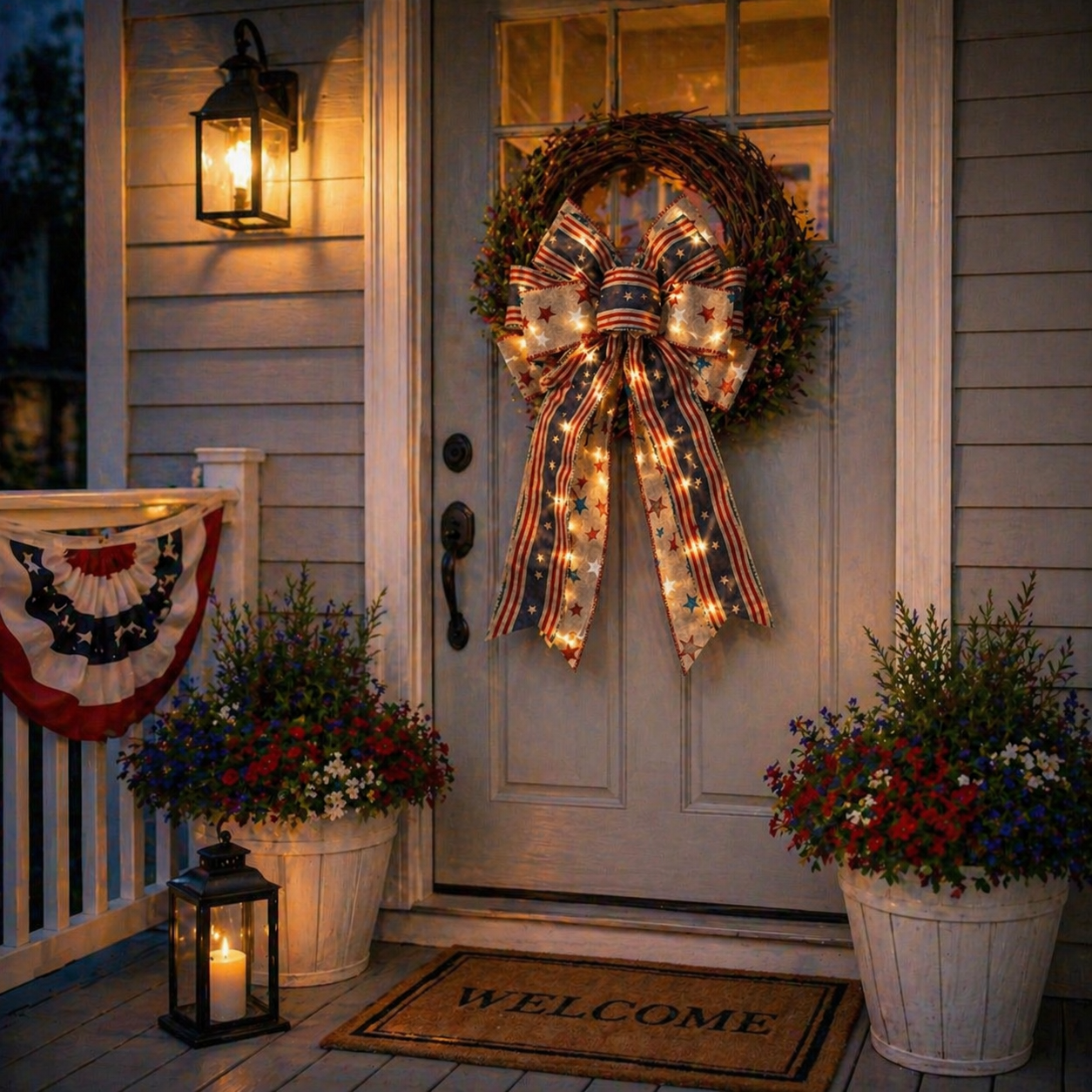 🔥 Buy 1 Get 1 Free🇺🇸 Patriotic Burlap Bow Rustic American Flag Wreath Decor